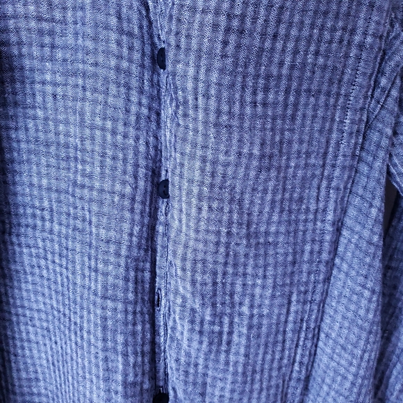 Medium Flax Sheer Linen Blouse Buttoned Deep V Neck Gray Gauzy - Picture 4 of 10